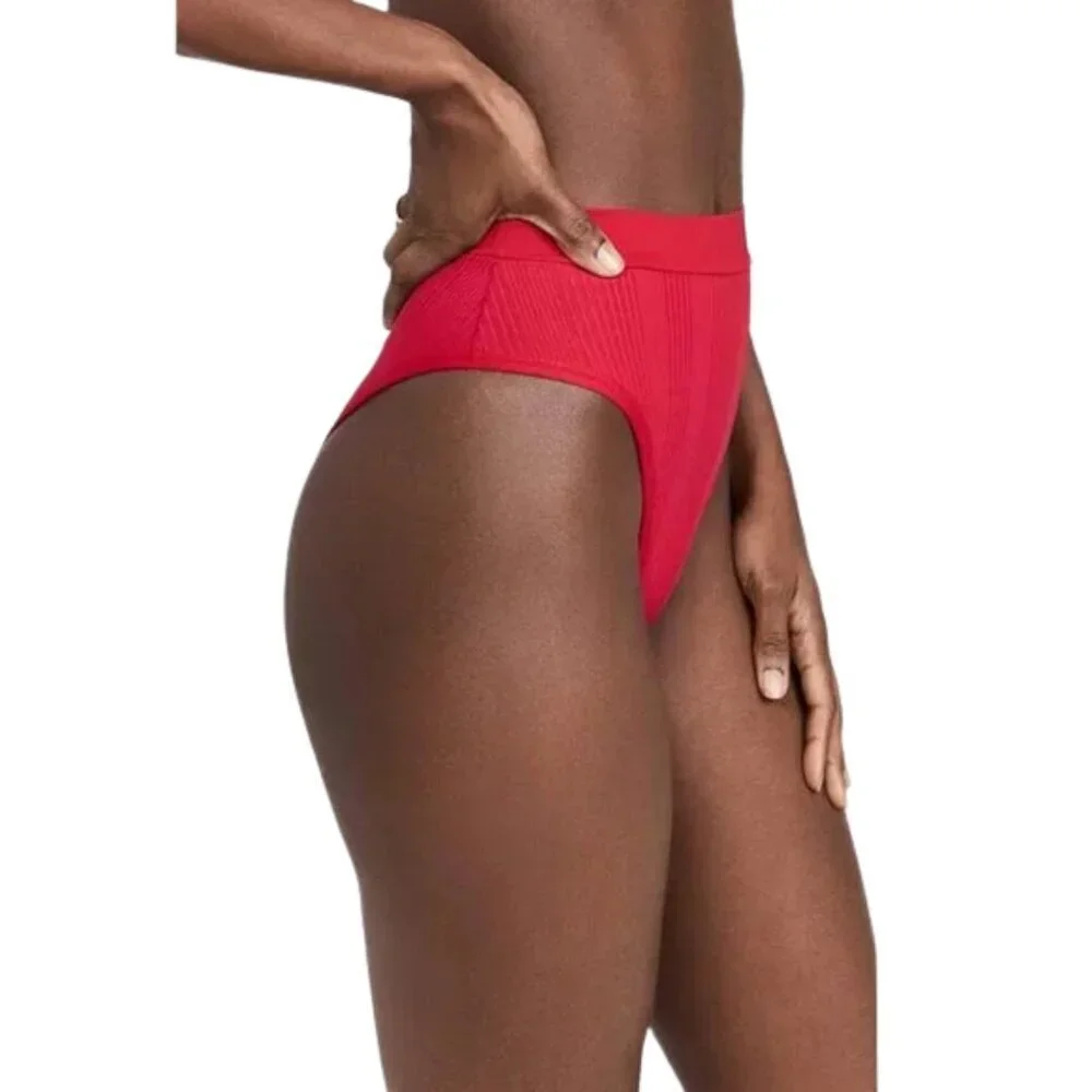 NWT l*space Frenchi Ribbed High Waisted Bikini Bottom in Lipstick Red Sz. XL